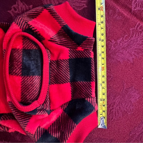Red plaid Buffalo dog pajamas/clothing size small 7-11lbs - Picture 8 of 11
